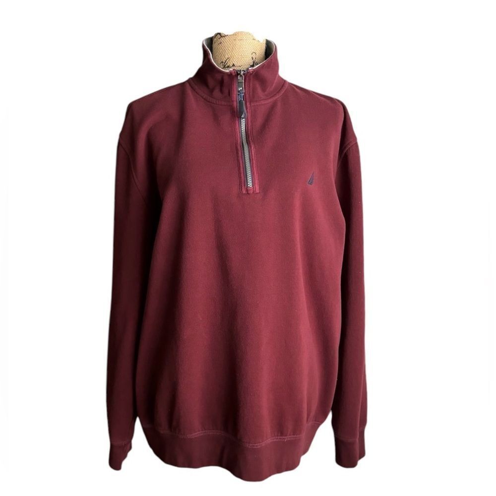 Nautica Burgundy 1/4 Zip Mock Neck Fleece Pullover Size XL 4 0435